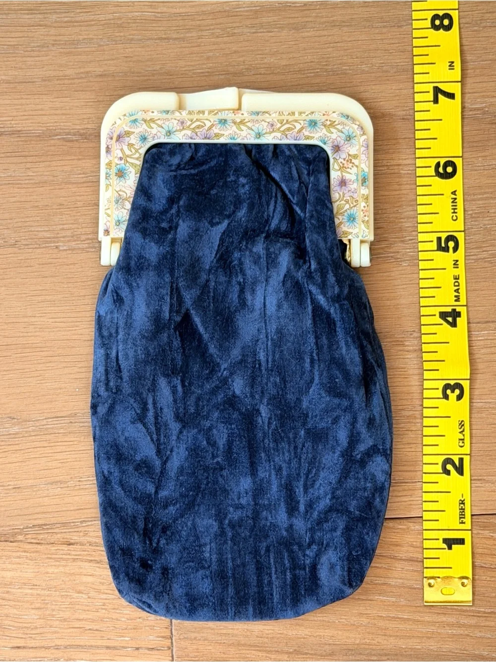 VTG 70s Roger Gimbel Navy Velvet Kiss Lock Pouch Glasses Floral Lucite Frame MCM
